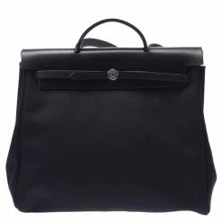 Hermes Black Toile Canvas Herbag MM Shoulder Bag For Women