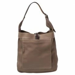 Hermes Etoupe Clemence Leather Palladium Hardware Marwari GM Bag For Women