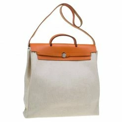 Hermes Tan/Beige Toile Canvas Cabas Herbag MM 2 In 1 Shoulder Bag For Women 23 Hermes Tan/Beige Toile Canvas Cabas Herbag MM 2 In 1 Shoulder Bag For Women -Deals Hermes Store luxury women hermes used handbags p51435 003