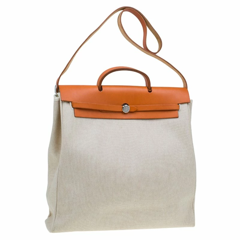 Hermes Tan/Beige Toile Canvas Cabas Herbag MM 2 In 1 Shoulder Bag For Women 5 Hermes Tan/Beige Toile Canvas Cabas Herbag MM 2 In 1 Shoulder Bag For Women - Image 3