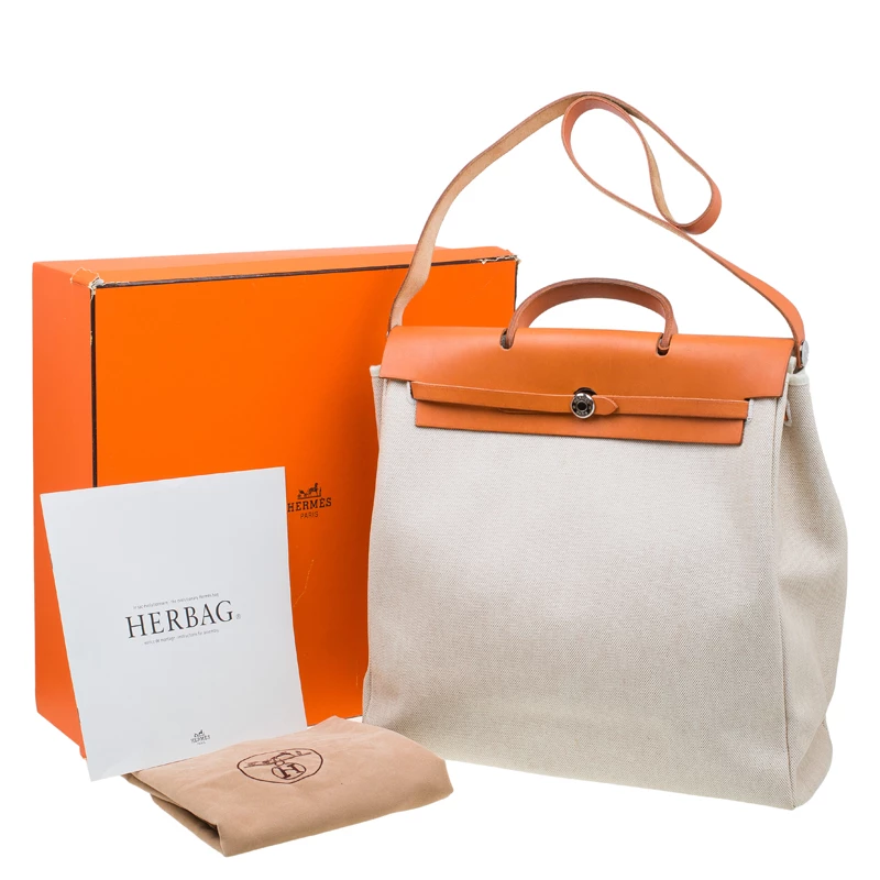 Hermes Tan/Beige Toile Canvas Cabas Herbag MM 2 In 1 Shoulder Bag For Women 21 Hermes Tan/Beige Toile Canvas Cabas Herbag MM 2 In 1 Shoulder Bag For Women - Image 19