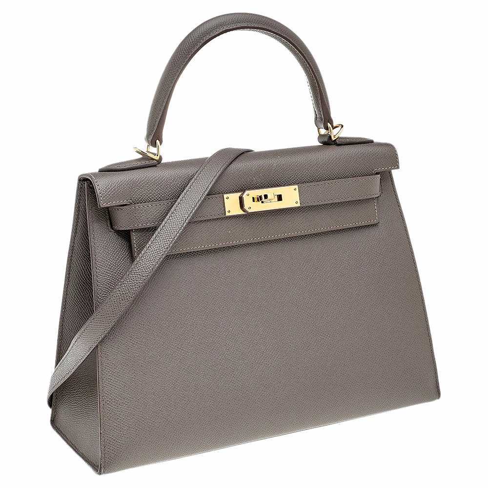 Hermes Etain Epsom Leather Gold Finish Kelly Sellier 28 Bag For Women 5 Hermes Etain Epsom Leather Gold Finish Kelly Sellier 28 Bag For Women - Image 3