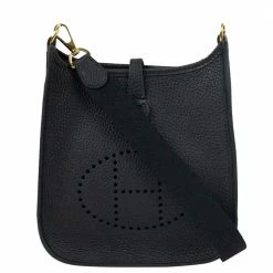 Hermes Black Clemence Leather Evelyne Shoulder Bag For Women