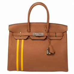 Hermes Hermès Gold/Jaune D'ambre Togo And Swift Leather Palladium Finish Officier Birkin 35 Bag For Women