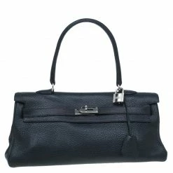 Hermes Black Clemence Leather Paladdium Hardware Shoulder Kelly 42 Bag For Women
