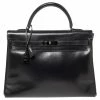 Hermes Black Box Leather Black Hardware So Black Kelly Retourne 35 Bag For Women