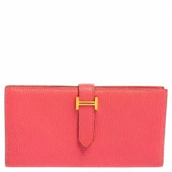 Hermes Hermès Framboise Chevre Mysore Leather Bearn Gusset Wallet For Women