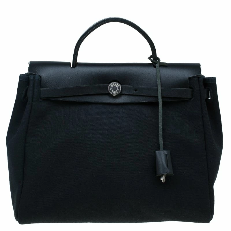 Hermes Beige/Black Canvas And Vache Calfskin Leather 2-in-1 Herbag PM Bag For Women 3 Hermes Beige/Black Canvas And Vache Calfskin Leather 2-in-1 Herbag PM Bag For Women