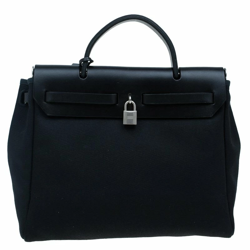 Hermes Beige/Black Canvas And Vache Calfskin Leather 2-in-1 Herbag PM Bag For Women 6 Hermes Beige/Black Canvas And Vache Calfskin Leather 2-in-1 Herbag PM Bag For Women - Image 4