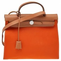 Hermes Brown/Orange Canvas And Leather Herbag Zip PM Bag For Women
