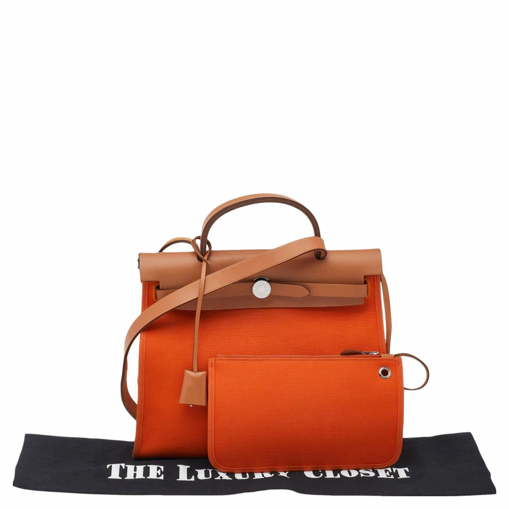 Hermes Brown/Orange Canvas And Leather Herbag Zip PM Bag For Women 12 Hermes Brown/Orange Canvas And Leather Herbag Zip PM Bag For Women - Image 10