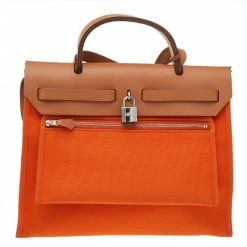 Hermes Brown/Orange Canvas And Leather Herbag Zip PM Bag For Women 17 Hermes Brown/Orange Canvas And Leather Herbag Zip PM Bag For Women -Deals Hermes Store luxury women hermes used handbags p525936 1635579402 014