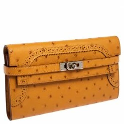 Hermes Saffron Ostrich Classic Kelly Wallet For Women -Deals Hermes Store luxury women hermes used handbags p526948 001