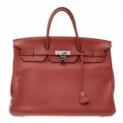 Hermes Rouge Grenat Clemence Leather Palladium Plated Birkin 40 Bag For Women