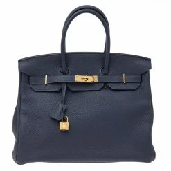 Hermes Blue Nuit Togo Leather Gold Hardware Birkin 35 Bag For Women
