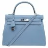 Hermes Blue Lin Togo Palladium Hardware Kelly Retourne 32 Bag For Women -Deals Hermes Store luxury women hermes used handbags p52779 001