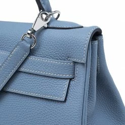 Hermes Blue Lin Togo Palladium Hardware Kelly Retourne 32 Bag For Women -Deals Hermes Store luxury women hermes used handbags p52779 006