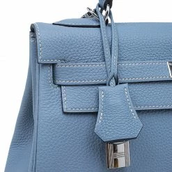 Hermes Blue Lin Togo Palladium Hardware Kelly Retourne 32 Bag For Women -Deals Hermes Store luxury women hermes used handbags p52779 007