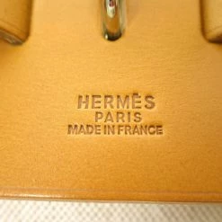 Hermes Tan Leather And Beige Toile Canvas Large Herbag For Women -Deals Hermes Store luxury women hermes used handbags p5301 012