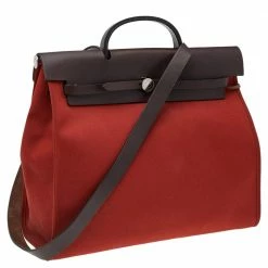 Hermes Brick Red/Moka Canvas And Leather Herbag Zip 39 Bag For Women -Deals Hermes Store luxury women hermes used handbags p533566 012
