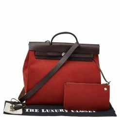 Hermes Brick Red/Moka Canvas And Leather Herbag Zip 39 Bag For Women -Deals Hermes Store luxury women hermes used handbags p533566 013