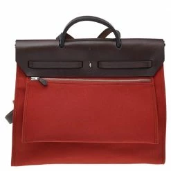 Hermes Brick Red/Moka Canvas And Leather Herbag Zip 39 Bag For Women -Deals Hermes Store luxury women hermes used handbags p533566 014