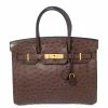 Hermes Chocolate Ostrich Gold Finish Birkin 30 Bag For Women