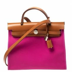 Hermes Magnolia/Fauve Canvas And Leather Herbag Zip 31 Bag For Women
