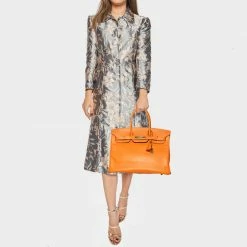 Hermes Hermès Orange Epsom Leather Gold Finished Birkin 35 Bag For Women -Deals Hermes Store luxury women hermes used handbags p537755 001