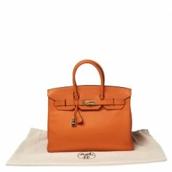 Hermes Hermès Orange Epsom Leather Gold Finished Birkin 35 Bag For Women -Deals Hermes Store luxury women hermes used handbags p537755 004