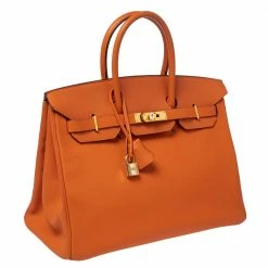 Hermes Hermès Orange Epsom Leather Gold Finished Birkin 35 Bag For Women -Deals Hermes Store luxury women hermes used handbags p537755 014