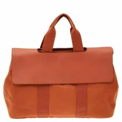 Hermes Orange/Cigare Canvas And Chamonix Leather Valparaiso MM Bag For Women