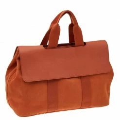Hermes Orange/Cigare Canvas And Chamonix Leather Valparaiso MM Bag For Women -Deals Hermes Store luxury women hermes used handbags p541902 1637988461 009