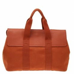 Hermes Orange/Cigare Canvas And Chamonix Leather Valparaiso MM Bag For Women -Deals Hermes Store luxury women hermes used handbags p541902 1637988464 010