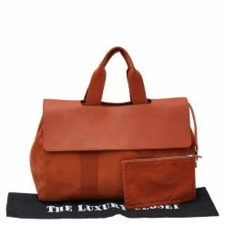 Hermes Orange/Cigare Canvas And Chamonix Leather Valparaiso MM Bag For Women -Deals Hermes Store luxury women hermes used handbags p541902 1637988473 012