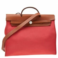 Hermes Bougainvillea/Fauve Canvas And Leather Herbag Zip 39 Bag For Women