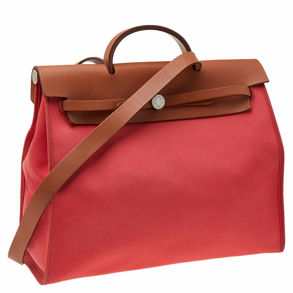 Hermes Bougainvillea/Fauve Canvas And Leather Herbag Zip 39 Bag For Women 5 Hermes Bougainvillea/Fauve Canvas And Leather Herbag Zip 39 Bag For Women - Image 3