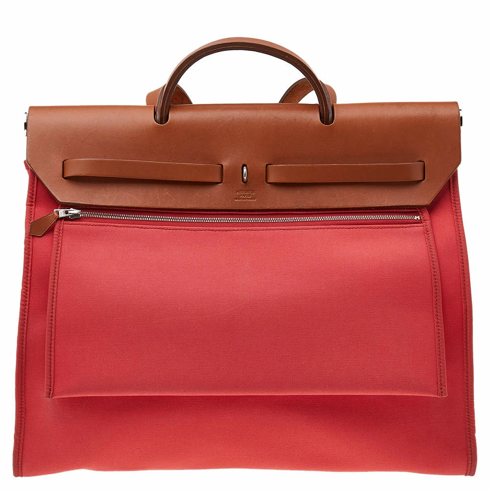 Hermes Bougainvillea/Fauve Canvas And Leather Herbag Zip 39 Bag For Women 6 Hermes Bougainvillea/Fauve Canvas And Leather Herbag Zip 39 Bag For Women - Image 4