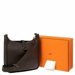 Hermes Cacao Togo Leather Palladium Plated Evelyne III GM Bag For Women -Deals Hermes Store luxury women hermes used handbags p542398 012