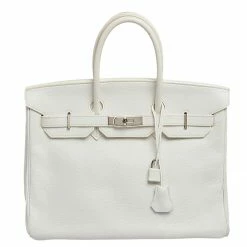 Hermes Blanc Togo Leather Palladium Plated Birkin 35 Bag For Women