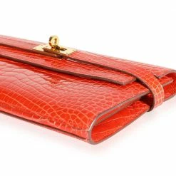 Hermes Tangerine Shiny Alligator Leather Classic Kelly Wallet For Women 15 Hermes Tangerine Shiny Alligator Leather Classic Kelly Wallet For Women -Deals Hermes Store luxury women hermes used handbags p549803 001