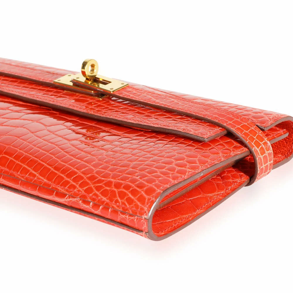 Hermes Tangerine Shiny Alligator Leather Classic Kelly Wallet For Women 8 Hermes Tangerine Shiny Alligator Leather Classic Kelly Wallet For Women - Image 6