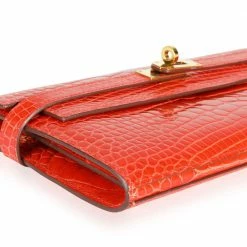 Hermes Tangerine Shiny Alligator Leather Classic Kelly Wallet For Women 16 Hermes Tangerine Shiny Alligator Leather Classic Kelly Wallet For Women -Deals Hermes Store luxury women hermes used handbags p549803 008