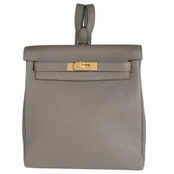 Hermes Etain Clemence Leather Kelly Ado II Backpack For Women