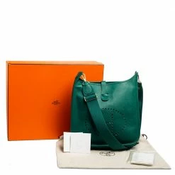 Hermes Vert Bengale Epsom Leather Evelyne III GM Bag For Women -Deals Hermes Store luxury women hermes used handbags p549993 002
