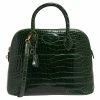 Hermes Vert Fonce Crocodile Porosus Gold Plated Bolide 35 Bag For Women
