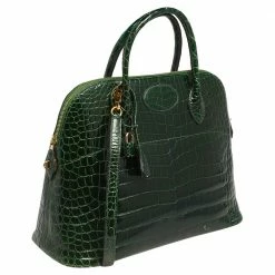Hermes Vert Fonce Crocodile Porosus Gold Plated Bolide 35 Bag For Women -Deals Hermes Store luxury women hermes used handbags p551707 006