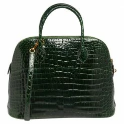 Hermes Vert Fonce Crocodile Porosus Gold Plated Bolide 35 Bag For Women -Deals Hermes Store luxury women hermes used handbags p551707 009