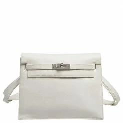 Hermes Blanc Evercolor Leather Kelly Danse Palladium Plated Bag For Women