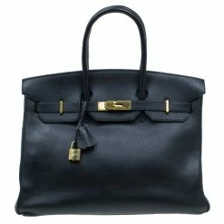 Hermes Noir Togo Leather Gold Hardware Birkin 35 Bag For Women